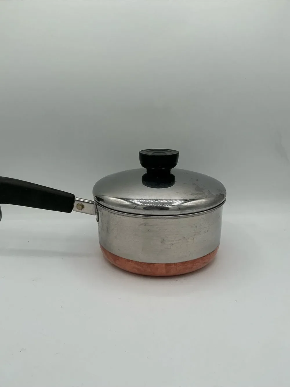 Vintage Revere Ware 1 Qt Stainless Steel Copper Bottom Saucepan Lid Model 1801